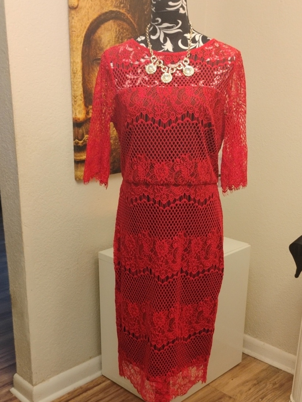 Thalia Sodi Red Lace Midi Dress